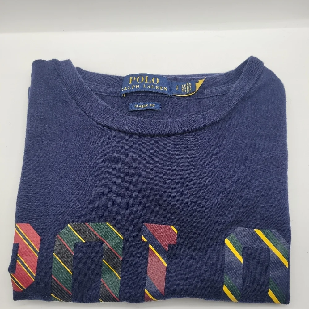 Polo Ralph Lauren Crewneck Men's T shirt S/P Navy Blue Long Sleeve Logo Graphic
